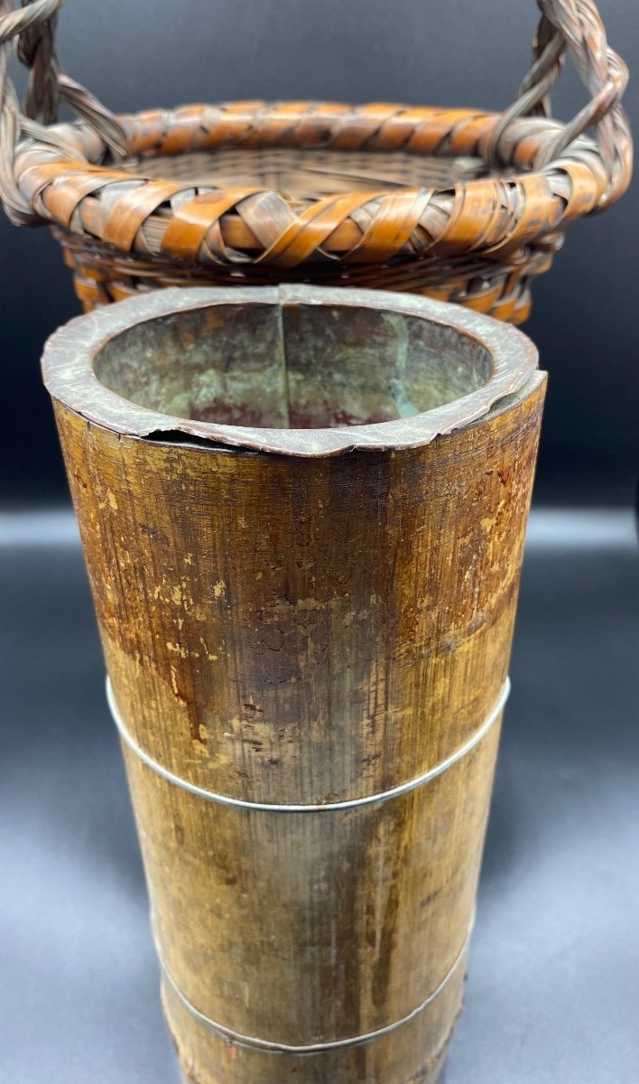 Japanese Woven Bamboo Ikebana Art Basket-photo-1