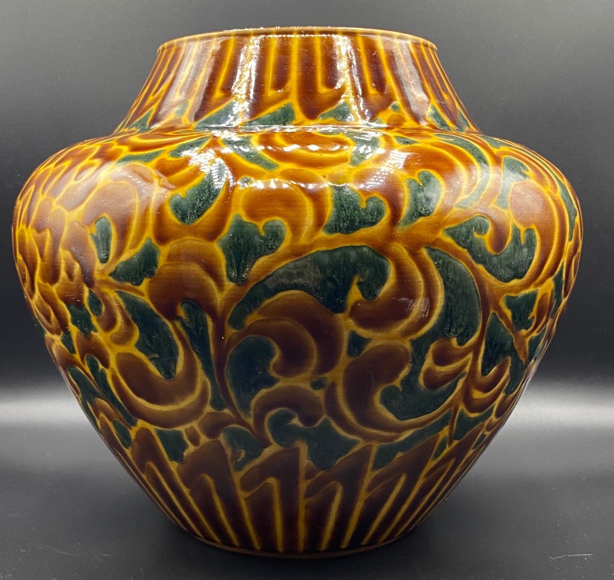 Large Kutani Porcelain Ball Vase Japan 1900-photo-2