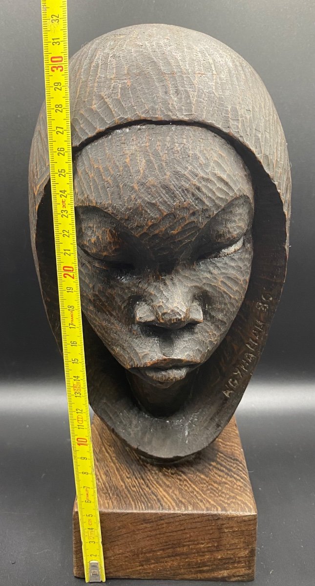 Buste En Bois Sculpté Patiné Ngyhama 1980-photo-4