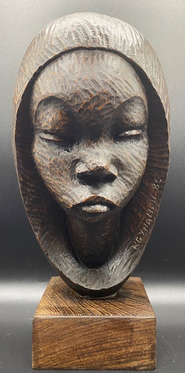 Buste En Bois Sculpté Patiné Ngyhama 1980
