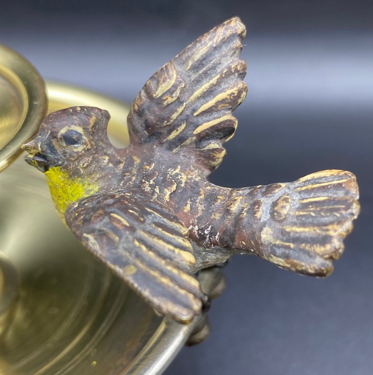 Petit Bougeoir à L’oiseau, Bronze Et Laiton De Vienne 1900-photo-3