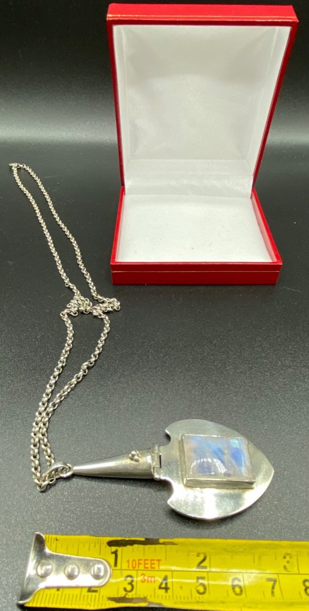 Pendentif Argent Massif Et Cabochon De Labradorite Vers 1950-photo-6