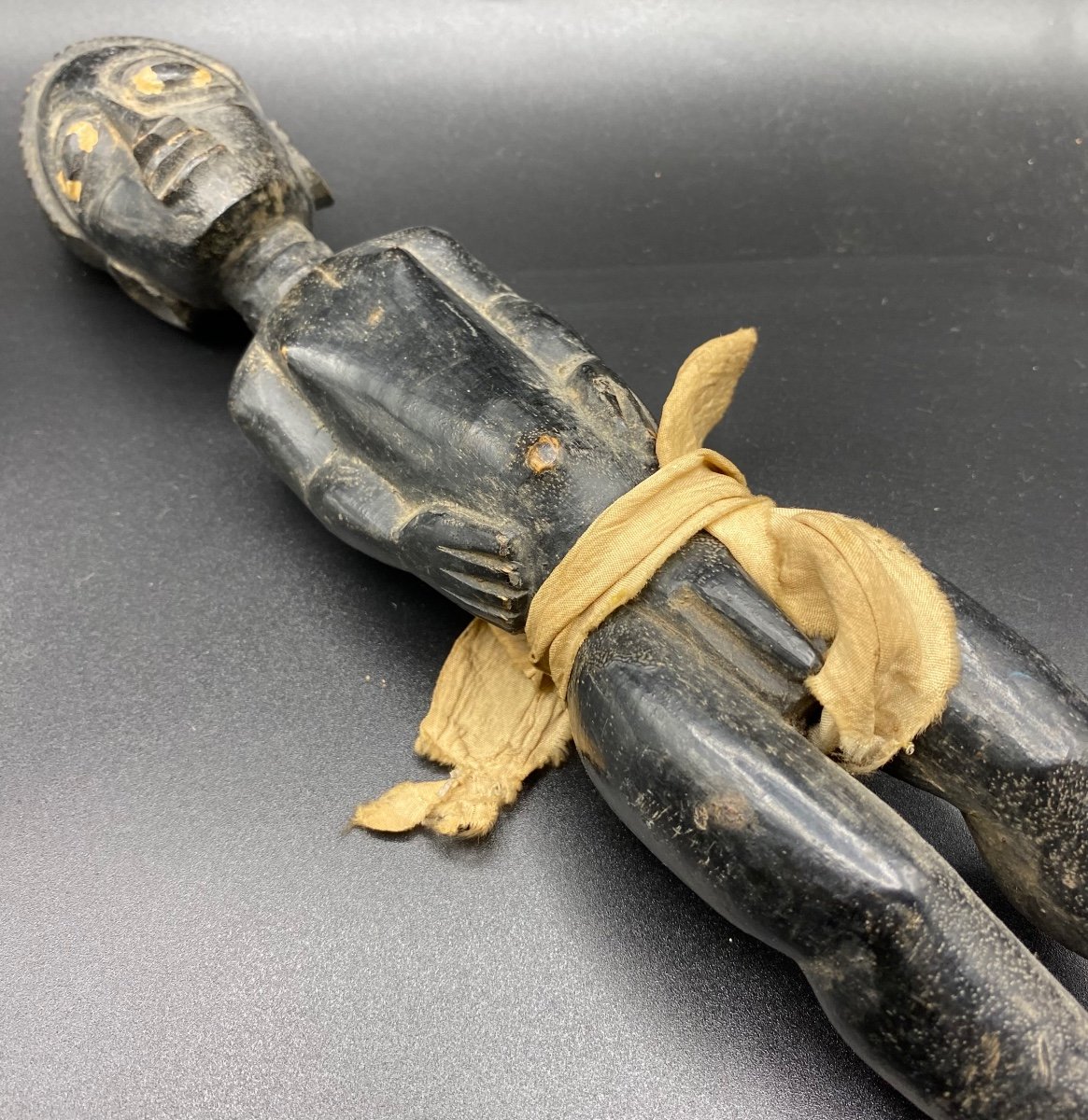 Patinated Carved Wood Statue Abron 1960/70-photo-3
