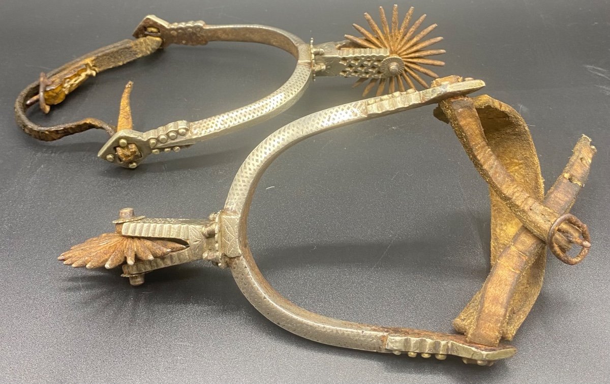 Pair Of Spurs In Damascene Steel From The Nineteenth Century-photo-2