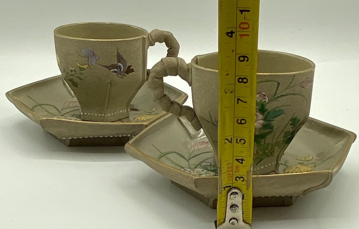 Paire De Tasse En Terre Cuite émaillée Japonaise Vers 1900-photo-7