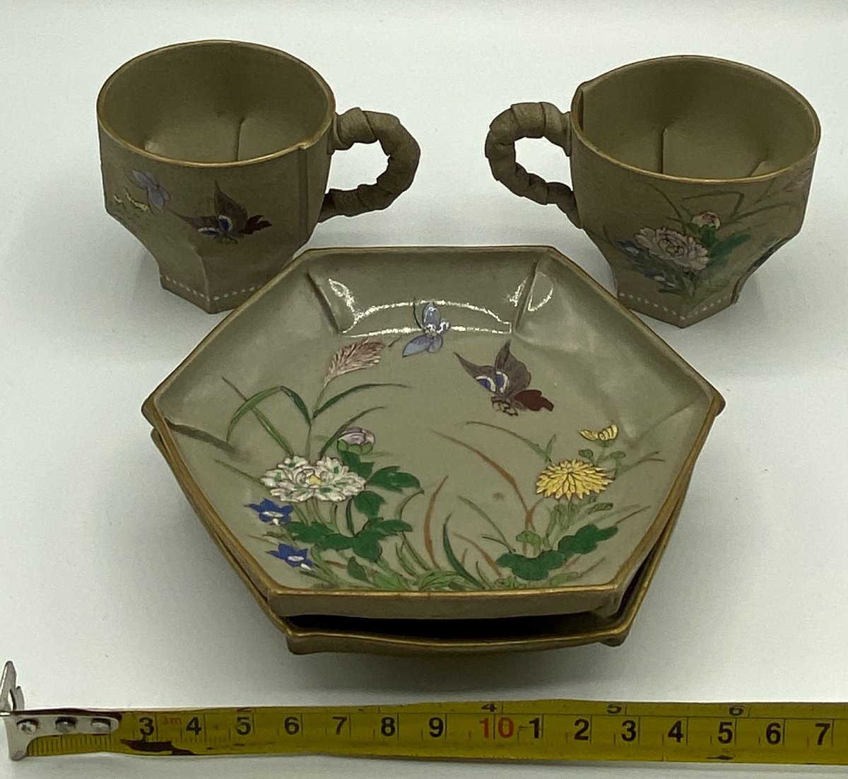 Paire De Tasse En Terre Cuite émaillée Japonaise Vers 1900-photo-8