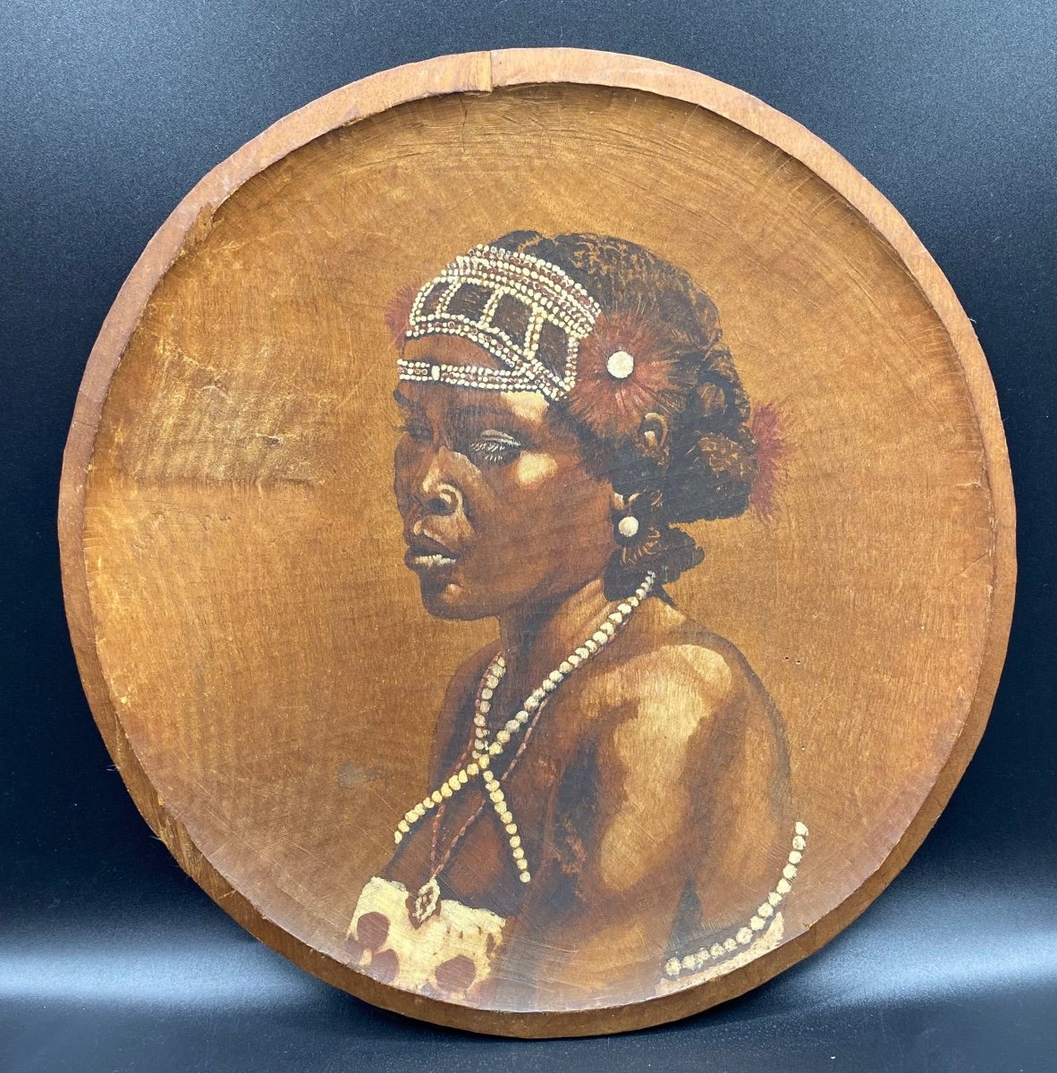 Portrait Of Madagascar Woman On Wood Around 1900 By Roger Roussel