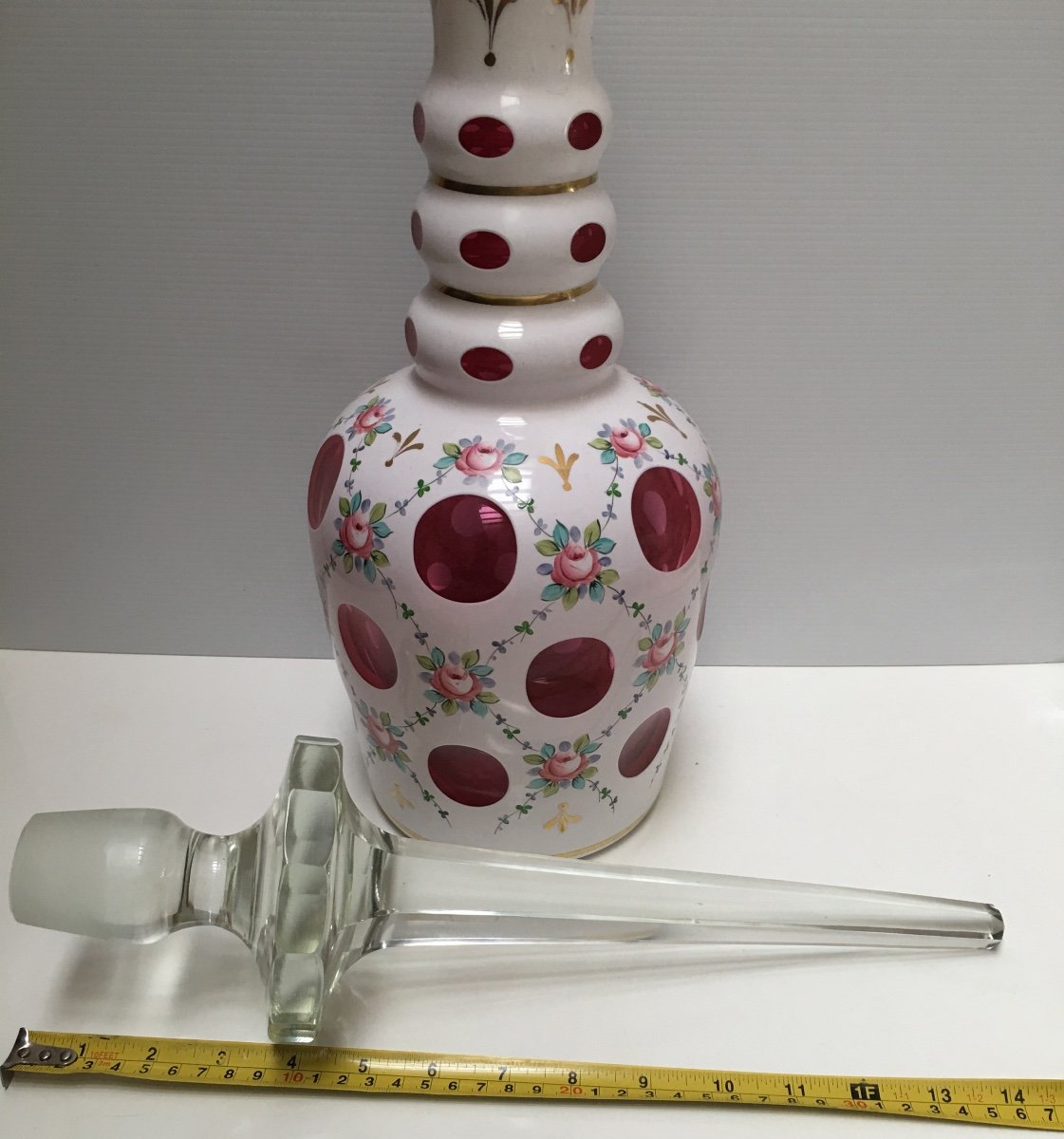 Huge Bohemian Overlay Crystal Decanter Circa 1950-photo-8