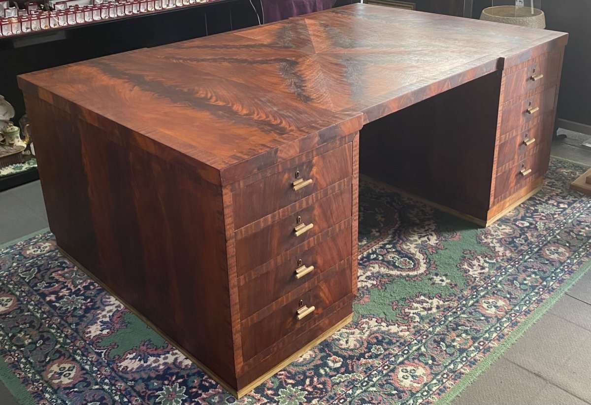 Art Deco Double Desk In Oak Flamed Mahogany Veneer-photo-2