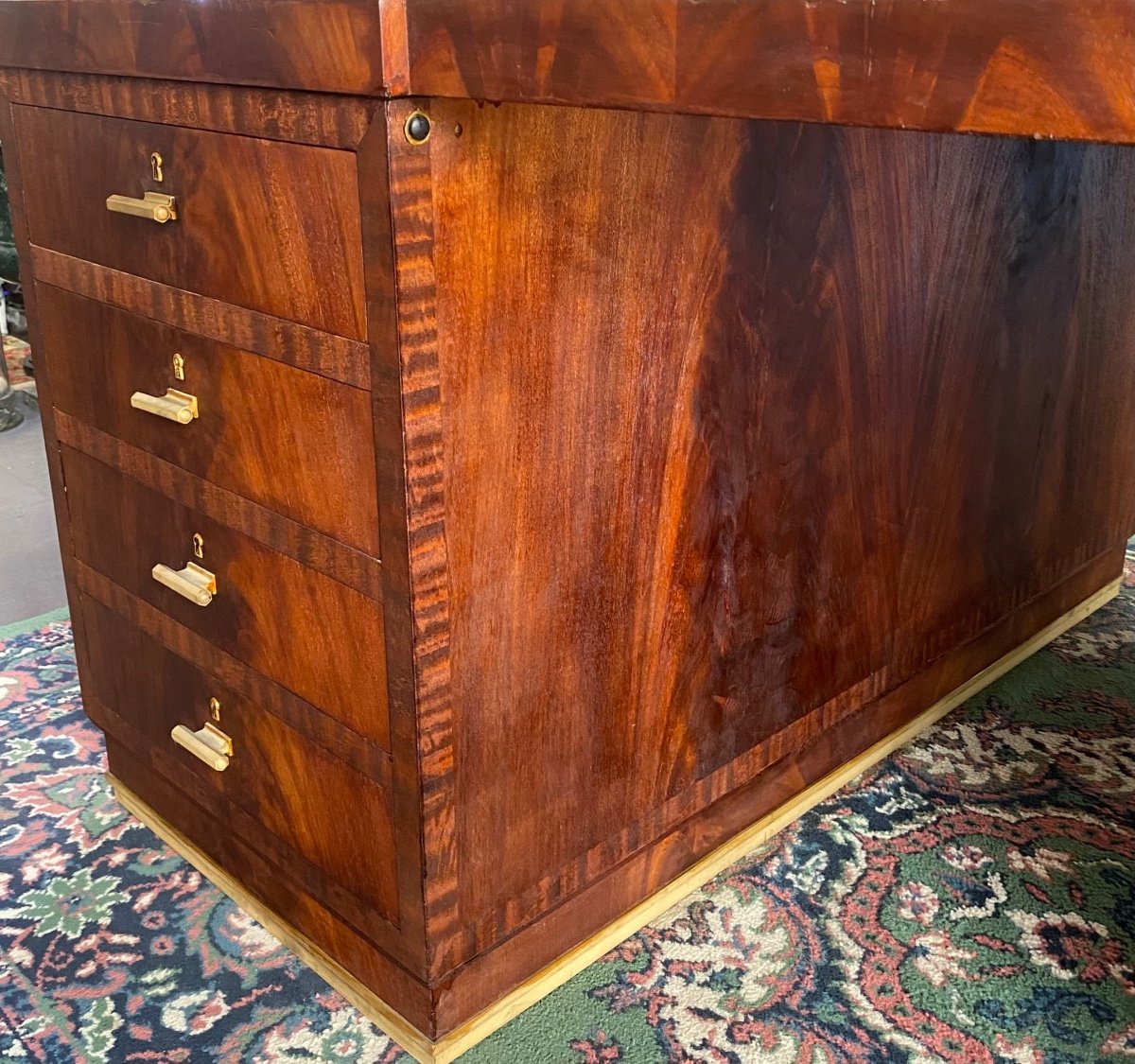 Art Deco Double Desk In Oak Flamed Mahogany Veneer-photo-4