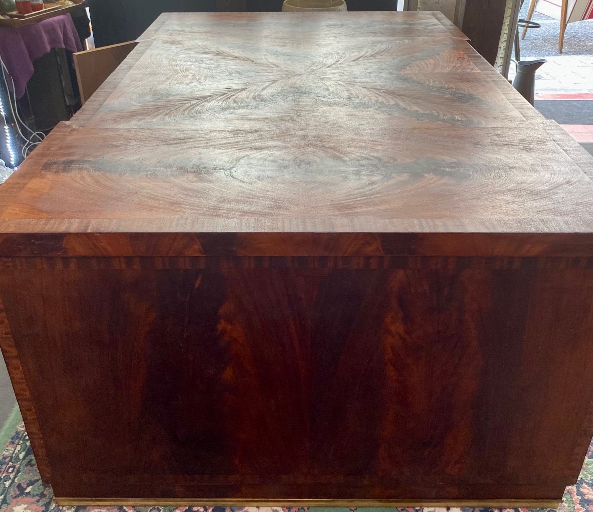 Art Deco Double Desk In Oak Flamed Mahogany Veneer-photo-2