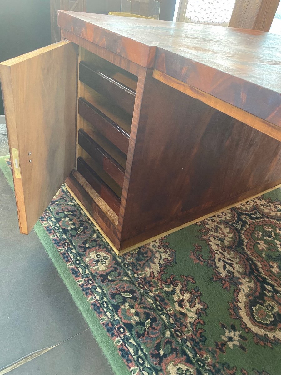 Art Deco Double Desk In Oak Flamed Mahogany Veneer-photo-5