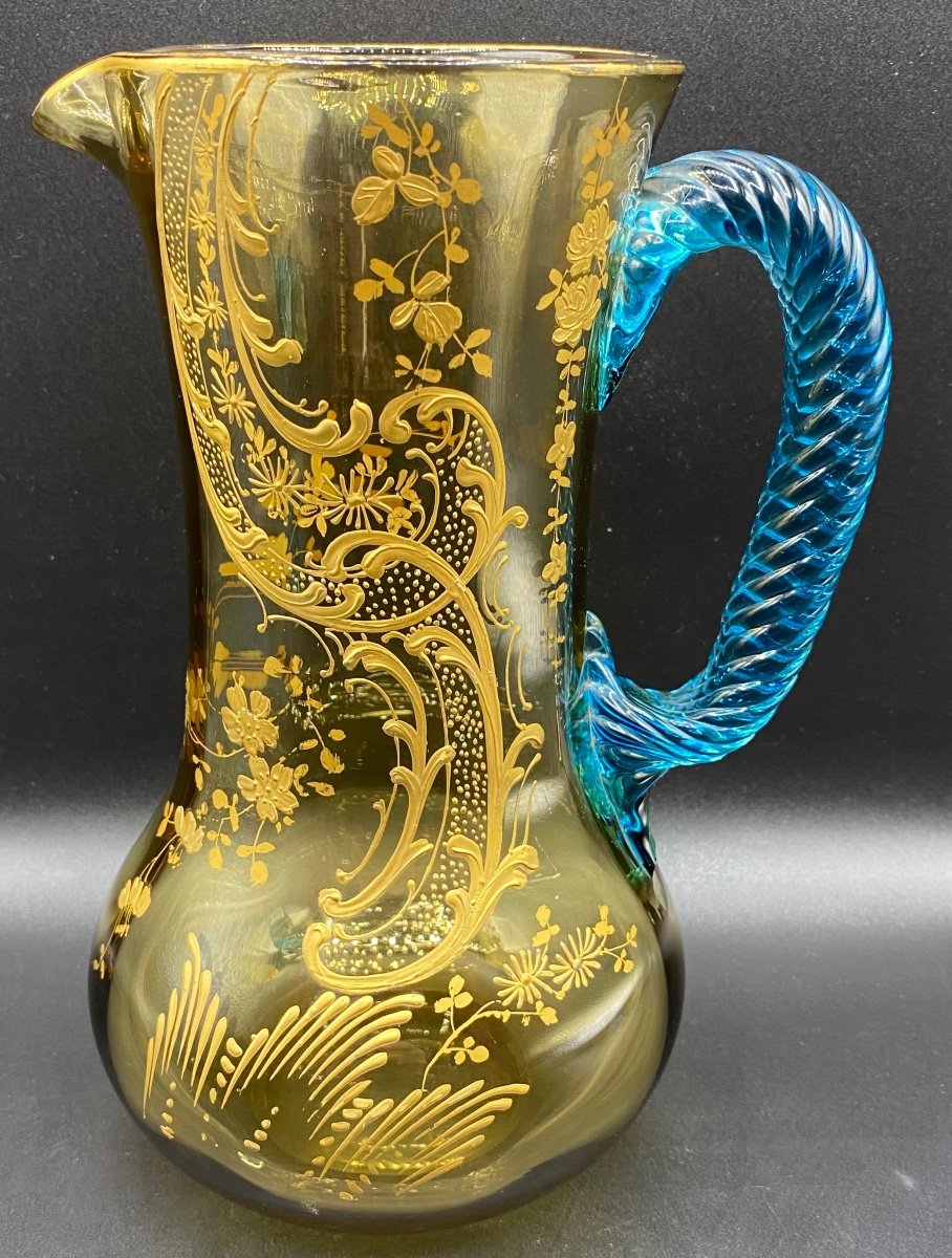 Cruche En Cristal De Saint Louis Bi Couleurs émaillée à L’or Vers 1900