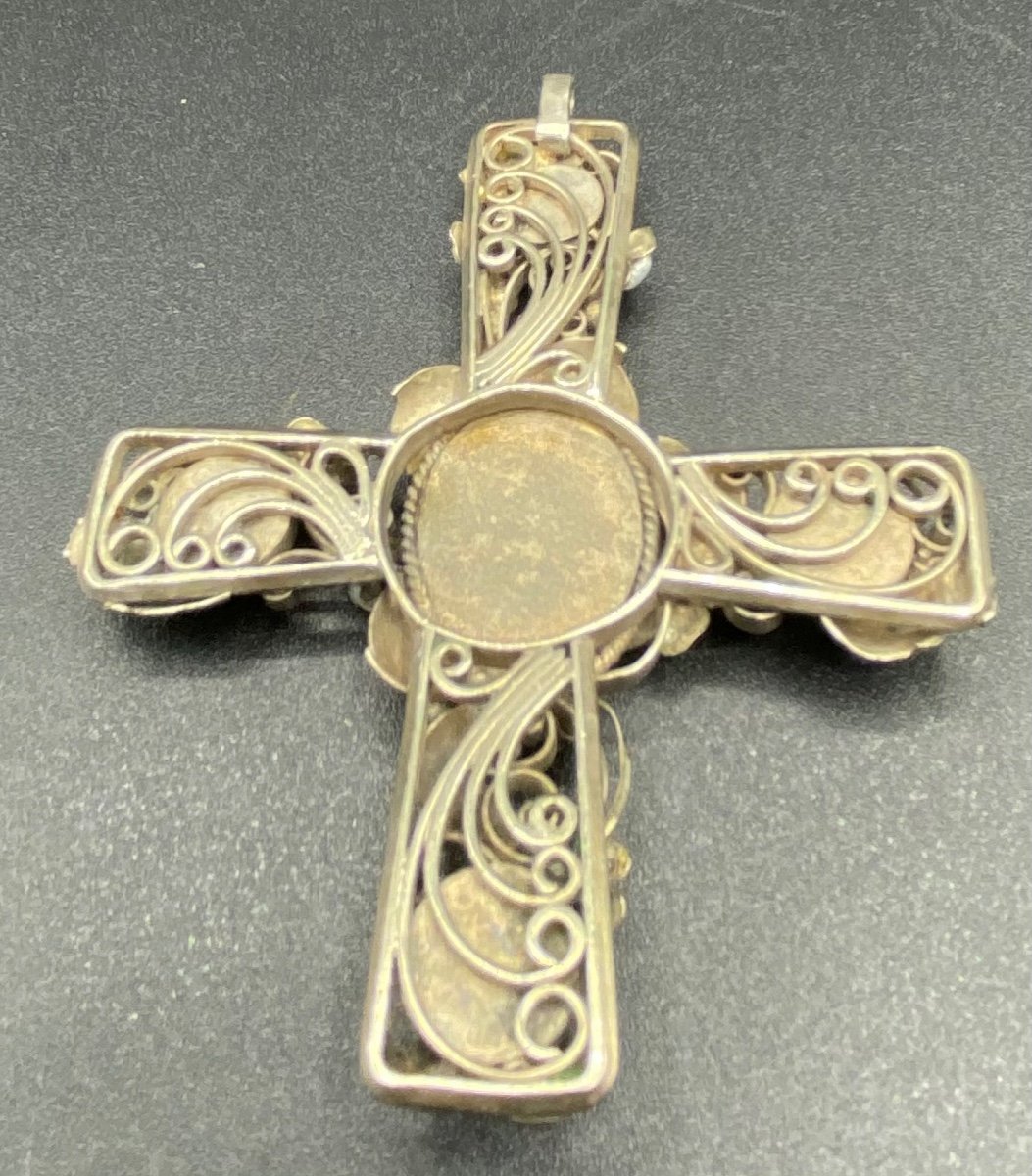 Cross In Sterling Silver Turquoises Baroque Pearls And Hematite Circa 1920-photo-2