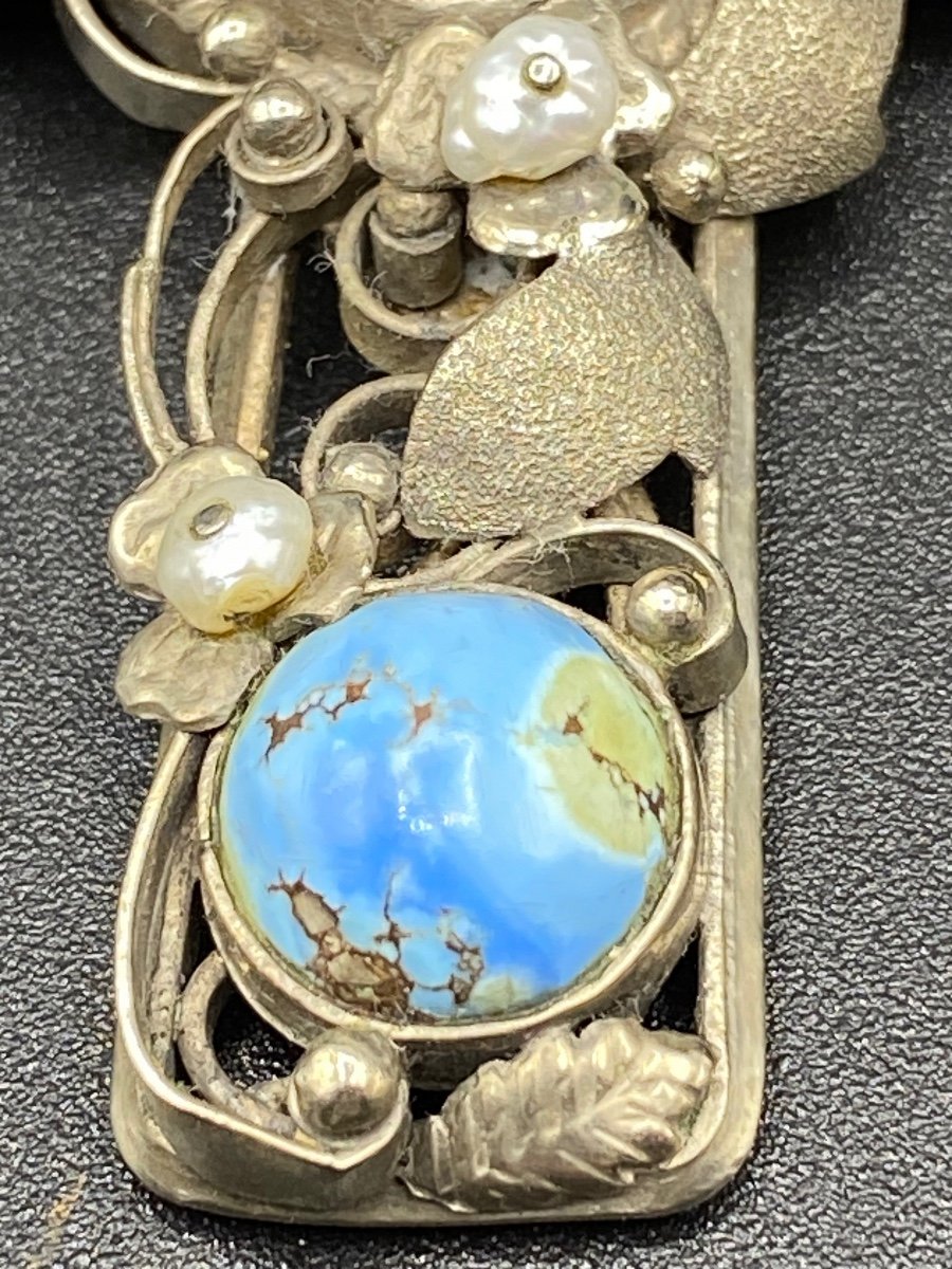 Croix En Argent Massif Turquoises Perles Baroques Et Hématite Vers 1920-photo-4