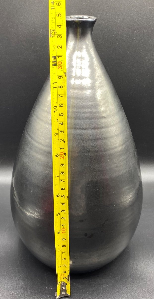 Vase En Terre Cuite émaillée Noire Des Années 50-photo-5