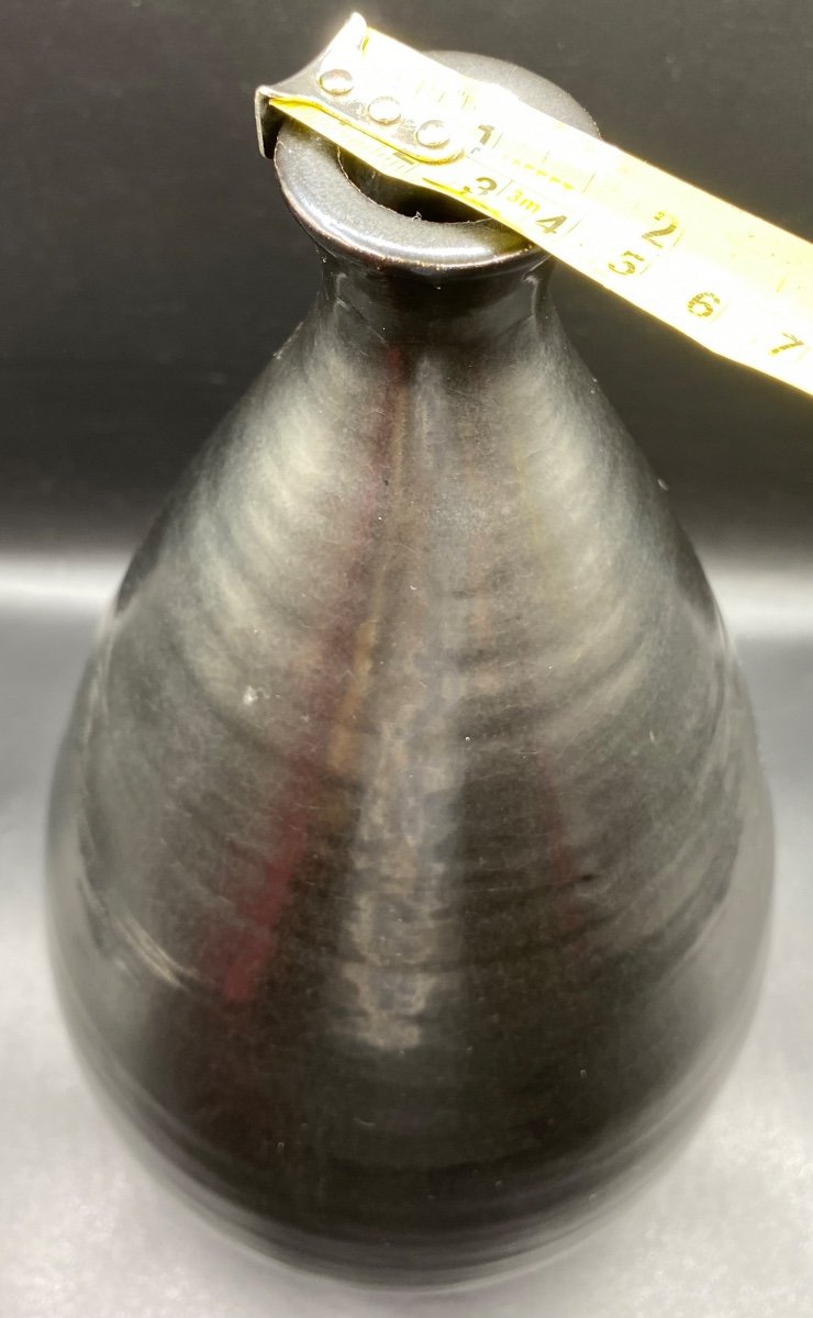 Vase En Terre Cuite émaillée Noire Des Années 50-photo-6