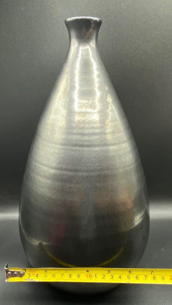 Vase En Terre Cuite émaillée Noire Des Années 50-photo-7