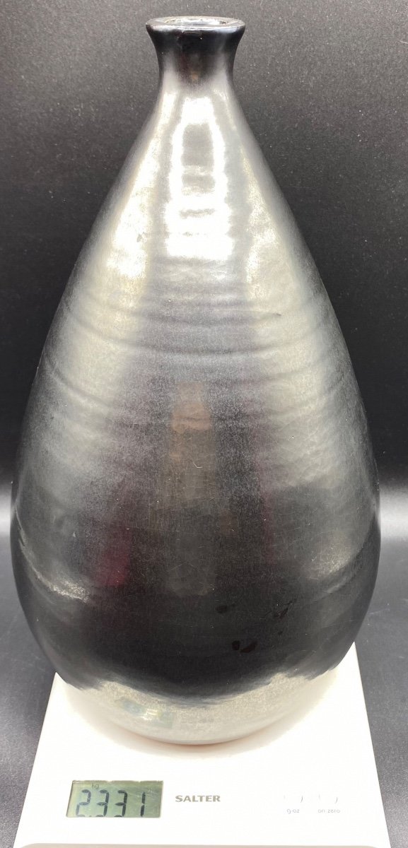 Vase En Terre Cuite émaillée Noire Des Années 50-photo-8