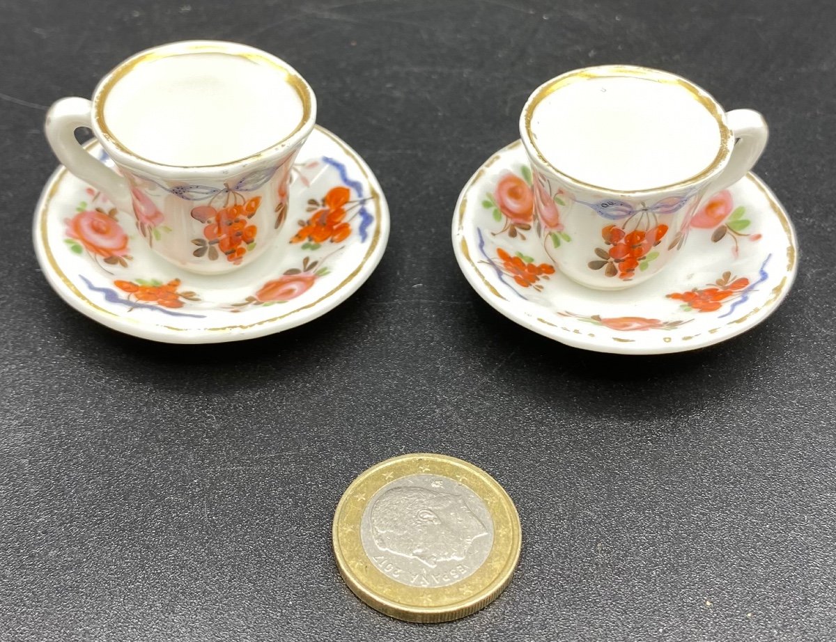 Tasses à Café De Dînette En Porcelaine émaillée Peinte XIXème -photo-2