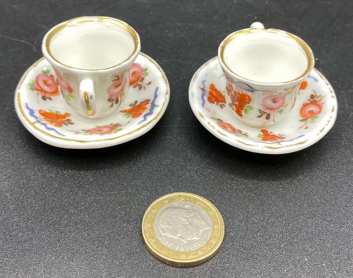 Tasses à Café De Dînette En Porcelaine émaillée Peinte XIXème -photo-4