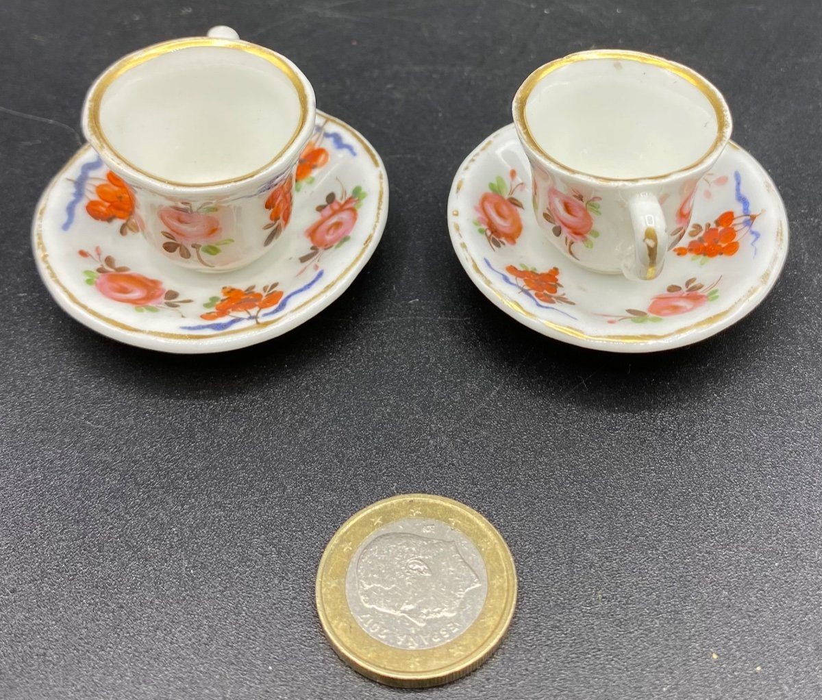 Tasses à Café De Dînette En Porcelaine émaillée Peinte XIXème -photo-2