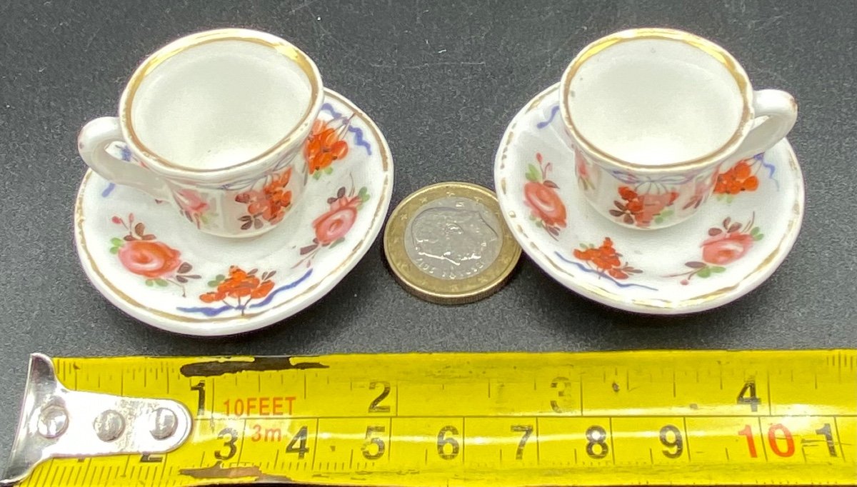 Tasses à Café De Dînette En Porcelaine émaillée Peinte XIXème -photo-6