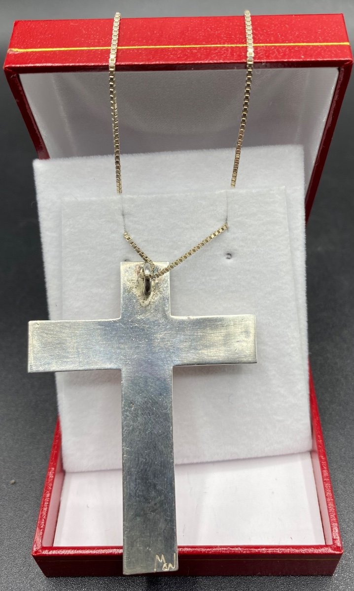 Cross In Sterling Silver And Enamel Signed Maul Circa 1950-photo-2