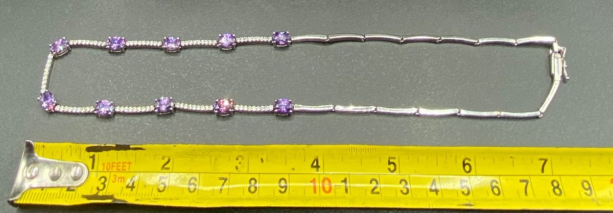 Sterling Silver Necklace With Amethysts And Zirconium Oxides Circa 1940/50-photo-3