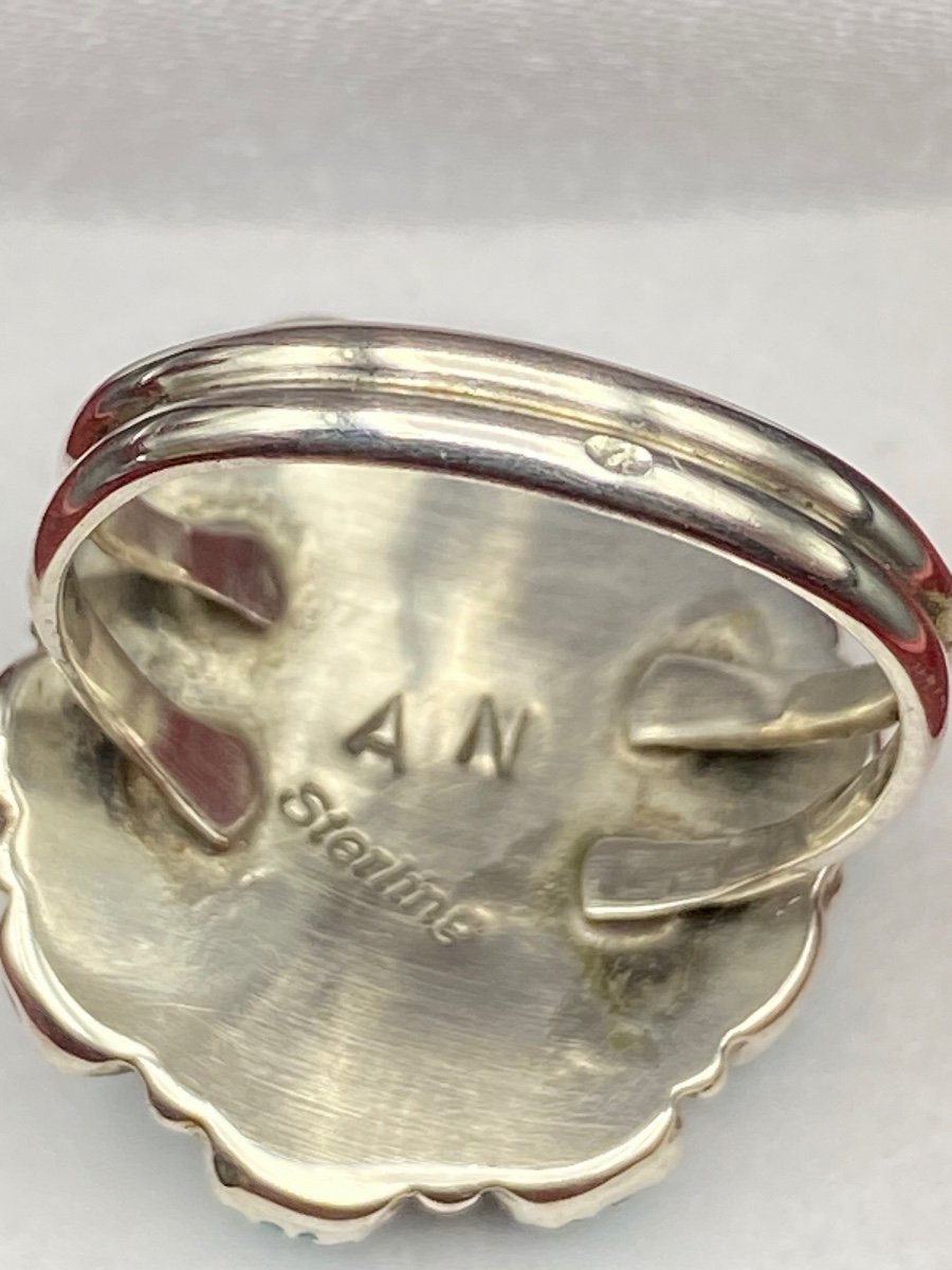 Sterling Silver Ring And Turquoise Cabochons Circa 1940/50-photo-3