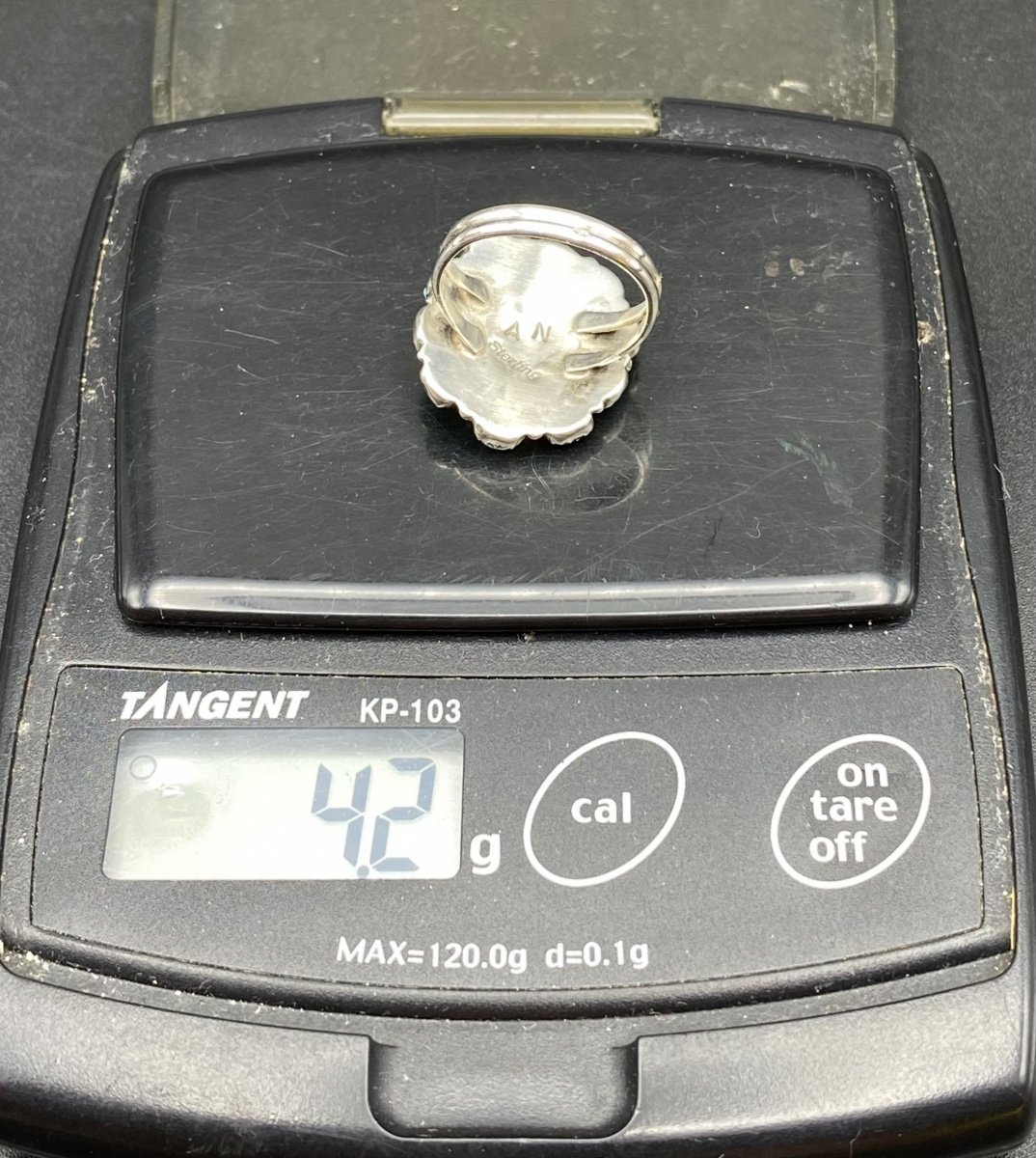 Sterling Silver Ring And Turquoise Cabochons Circa 1940/50-photo-4