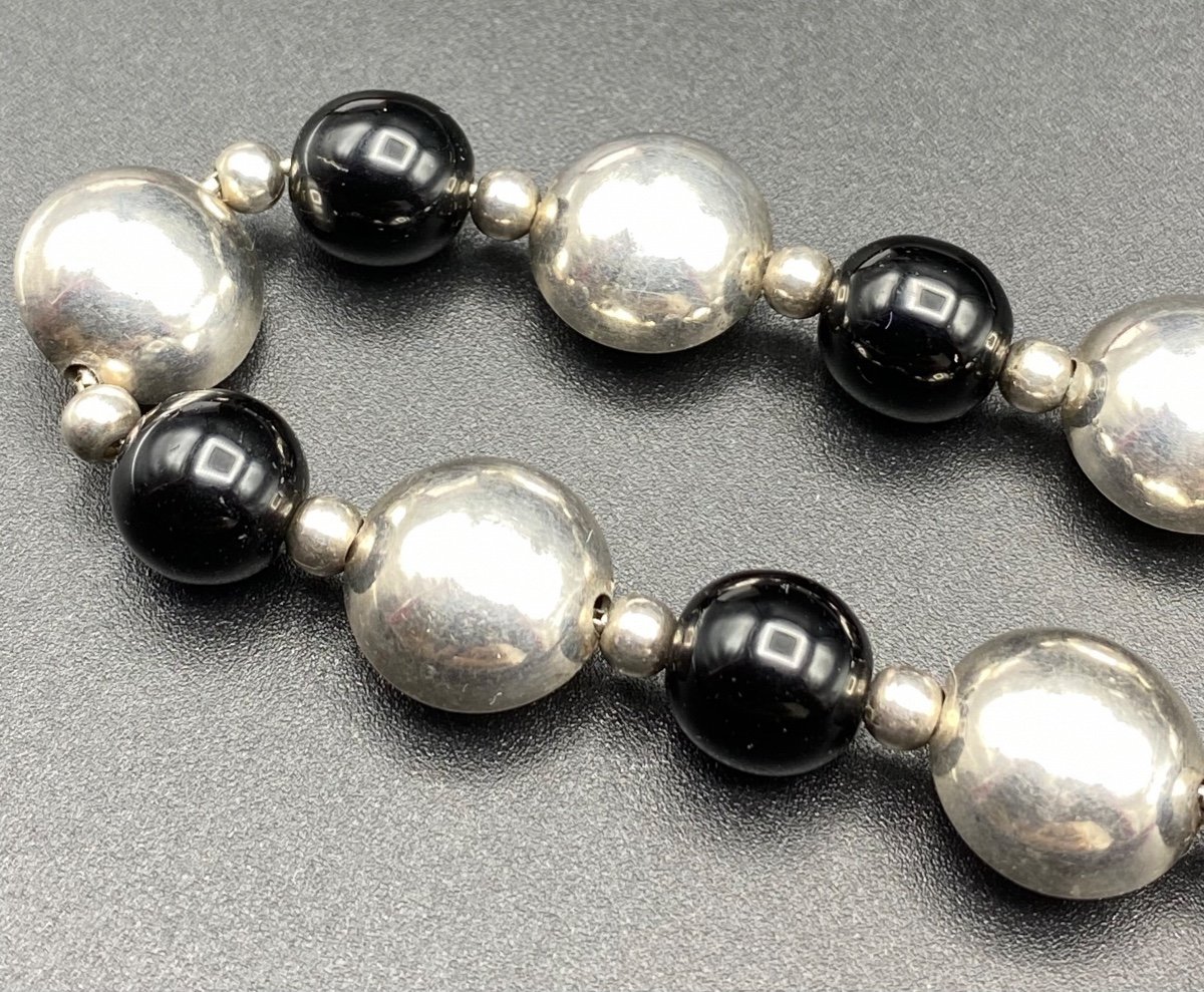 Collier Argent Massif Et Pâte De Verre Noire Vers 1980-photo-2