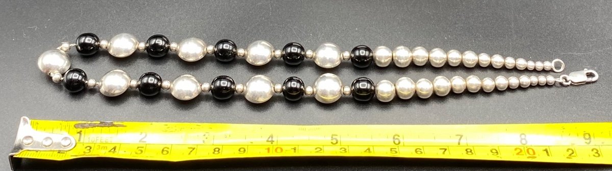 Collier Argent Massif Et Pâte De Verre Noire Vers 1980-photo-3