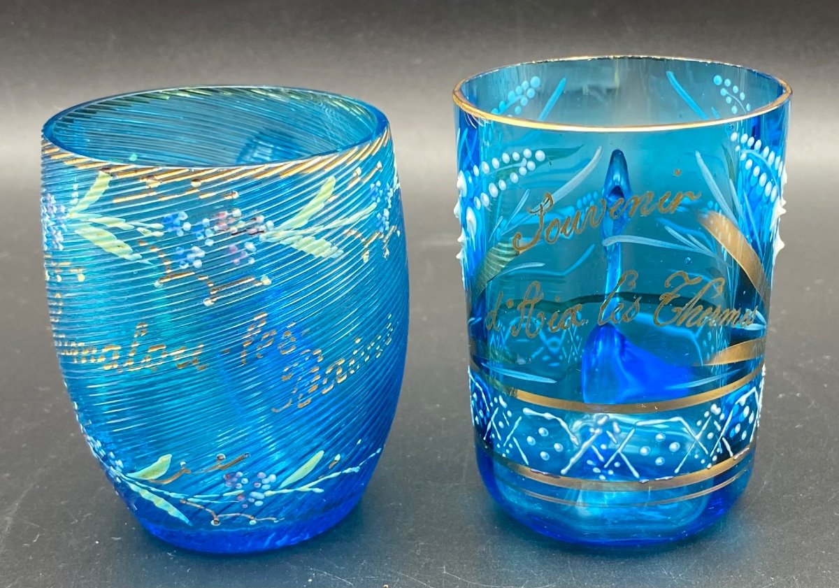 Two Cures Glasses In Enamelled Blown Crystal Circa 1900