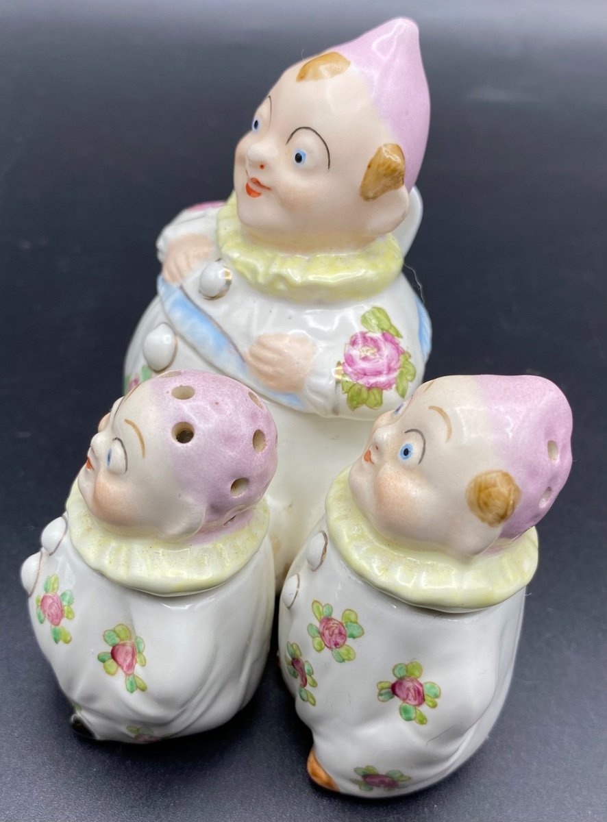 Salt Shaker Pepper Mustard In Painted Enameled Porcelain Meissen Circa 1900-photo-2