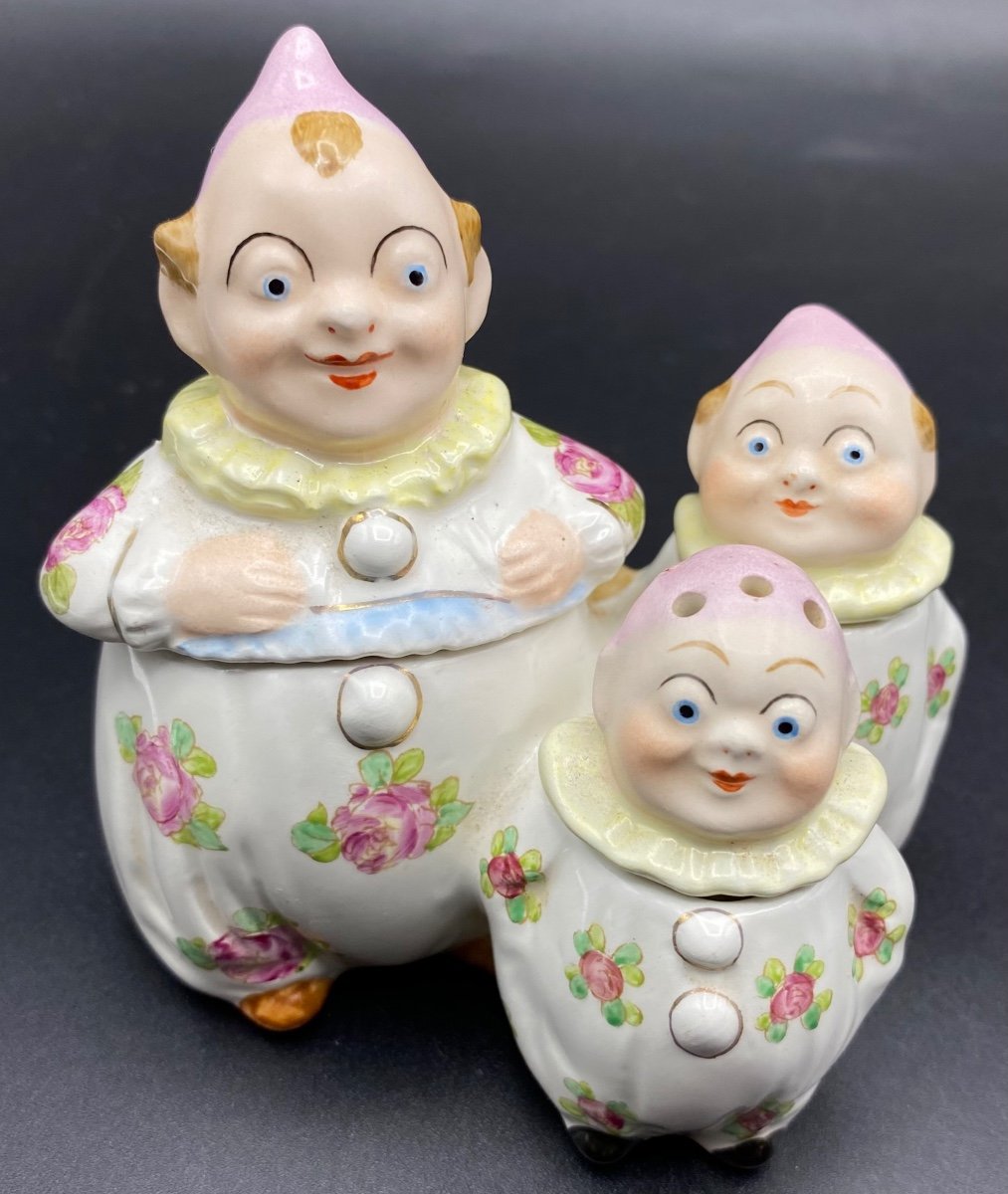 Salt Shaker Pepper Mustard In Painted Enameled Porcelain Meissen Circa 1900