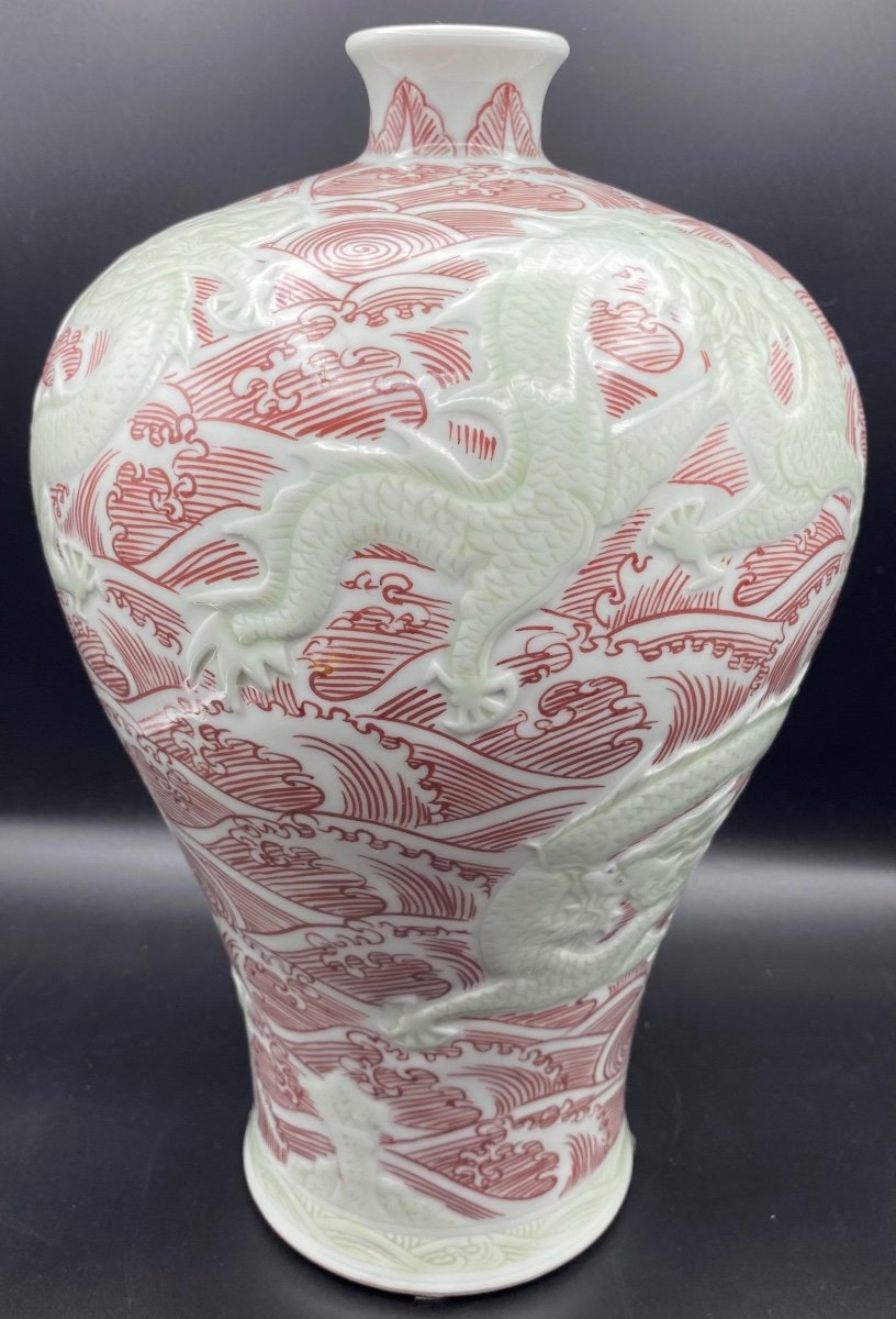 Large Painted Enameled Porcelain Vase China Circa 1960-photo-2