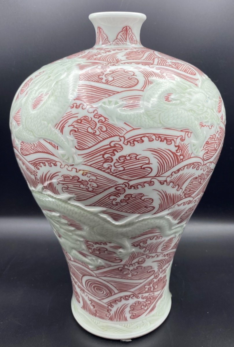 Large Painted Enameled Porcelain Vase China Circa 1960-photo-3