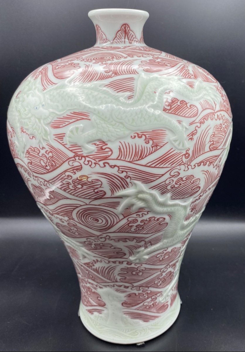 Large Painted Enameled Porcelain Vase China Circa 1960-photo-4