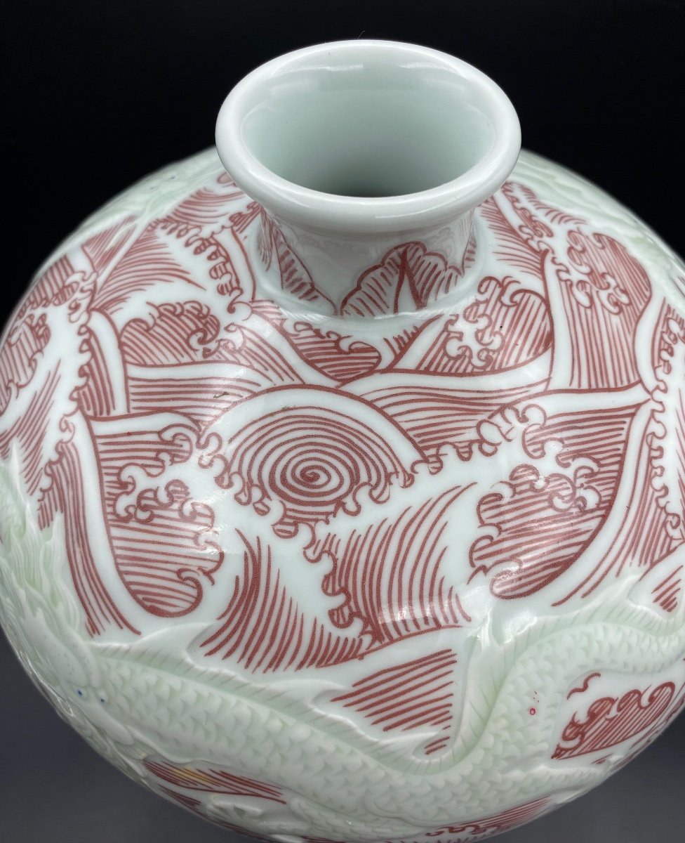 Large Painted Enameled Porcelain Vase China Circa 1960-photo-3