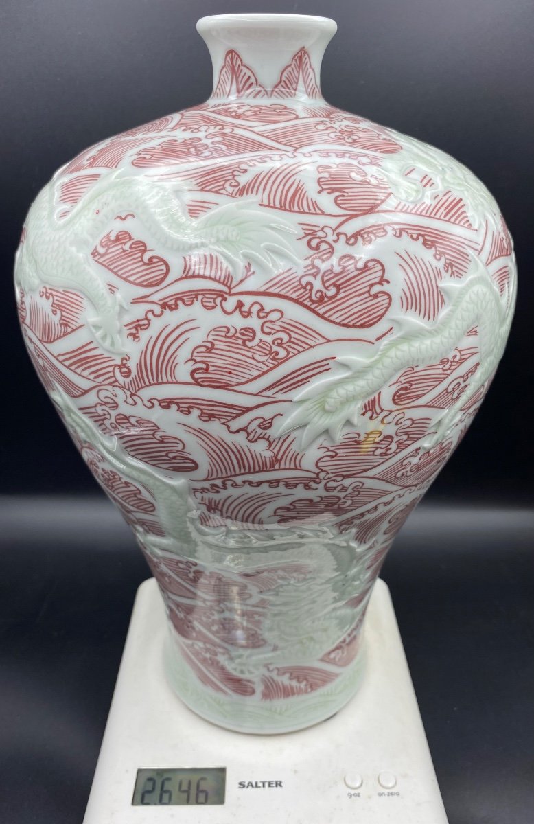 Large Painted Enameled Porcelain Vase China Circa 1960-photo-7
