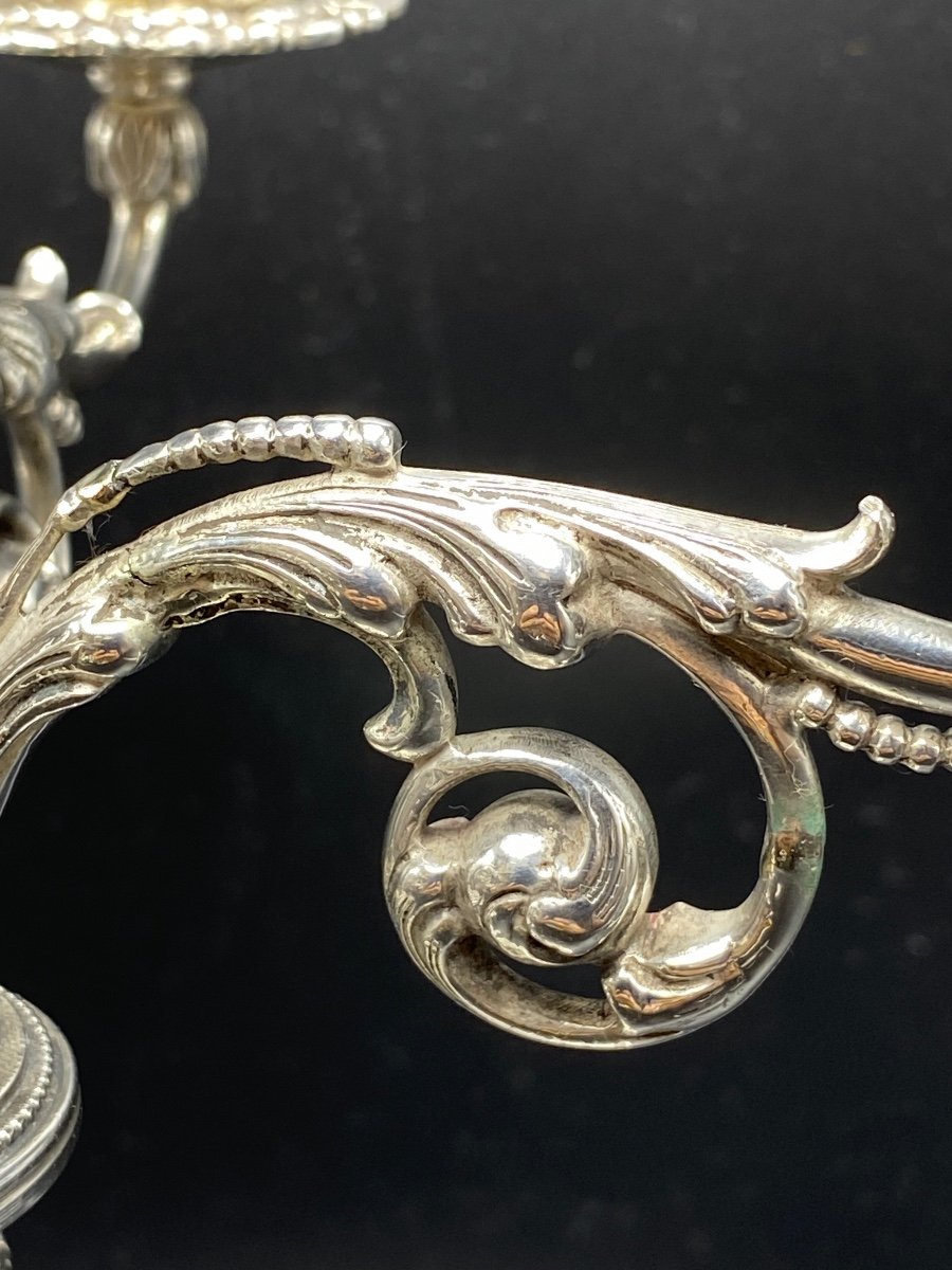 Paire De Candélabres En Argent Massif Italien 1930/40-photo-2
