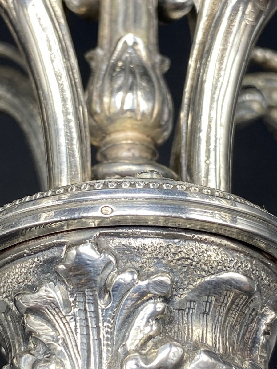 Paire De Candélabres En Argent Massif Italien 1930/40-photo-3
