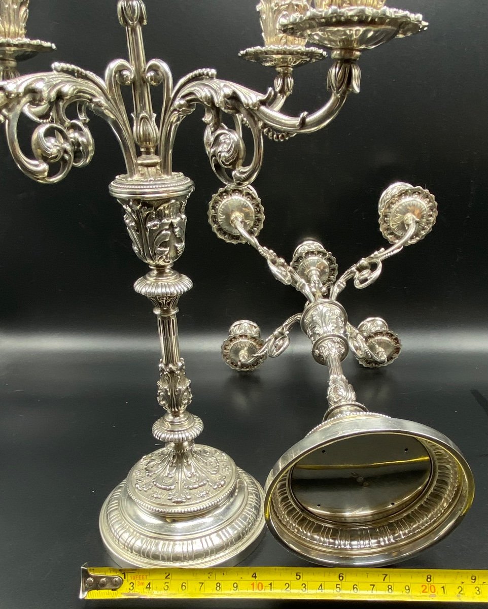 Paire De Candélabres En Argent Massif Italien 1930/40-photo-7