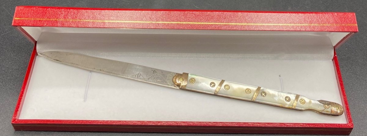 18th Century French Folding Pocket Knife In Several Metals (gold Silver Steel) And Mother-of-pearl-photo-2