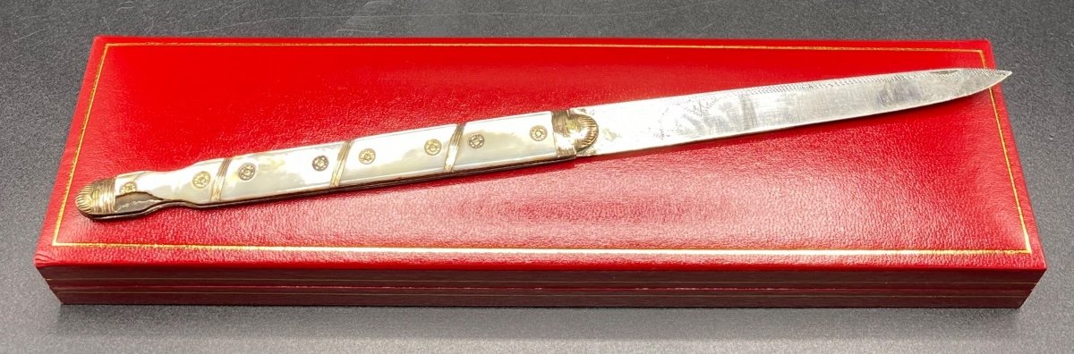 18th Century French Folding Pocket Knife In Several Metals (gold Silver Steel) And Mother-of-pearl-photo-3