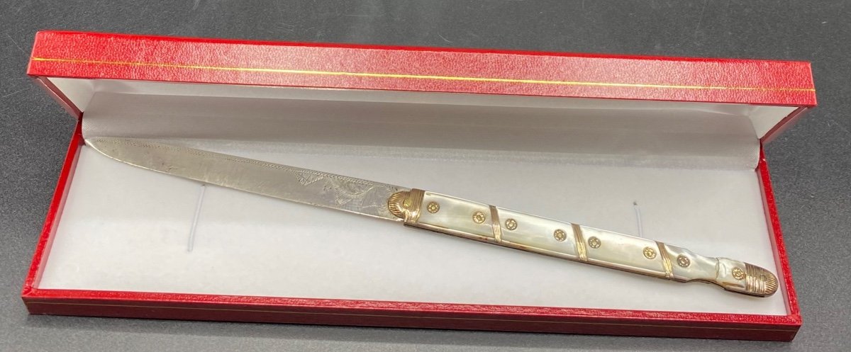 Couteau De Poche Pliant Du XVIIIe Français à Plusieurs Metaux ( Or Argent Acier ) Et Nacre-photo-4