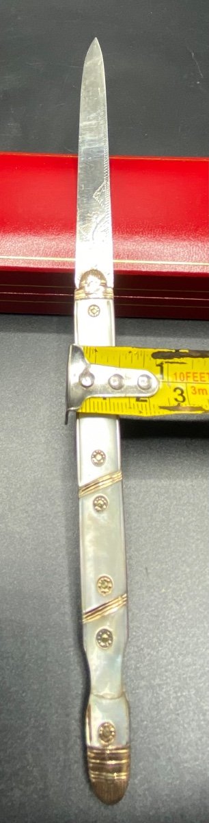 Couteau De Poche Pliant Du XVIIIe Français à Plusieurs Metaux ( Or Argent Acier ) Et Nacre-photo-6
