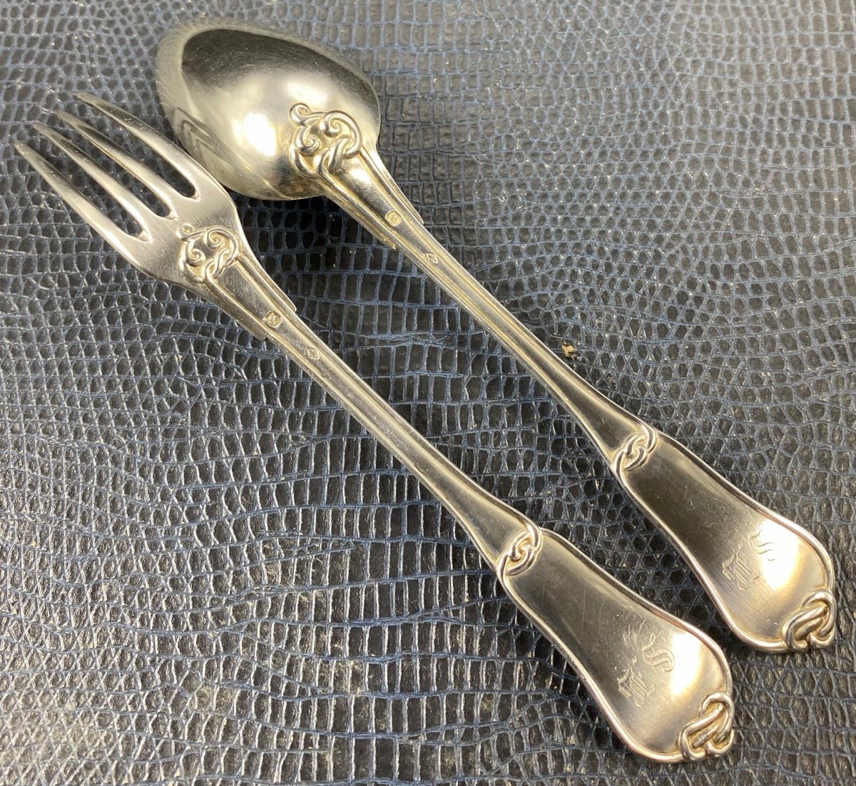 Series Of Dessert Cutlery With Gordian Knot In Sterling Silver 19th Century By Laslier-photo-4