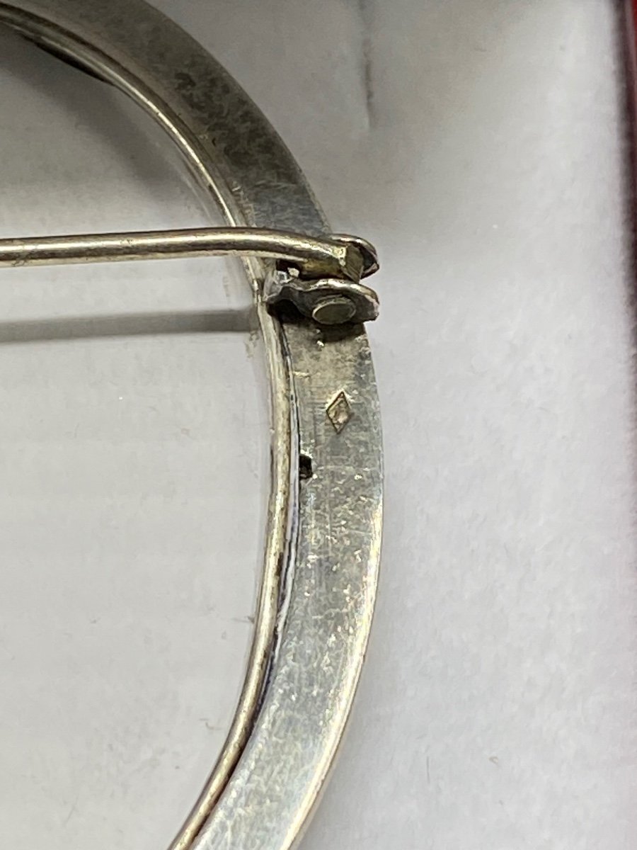 Broche Argent Massif Marcassites Et Miniature Sur Ivoire Vers 1900 Française -photo-3
